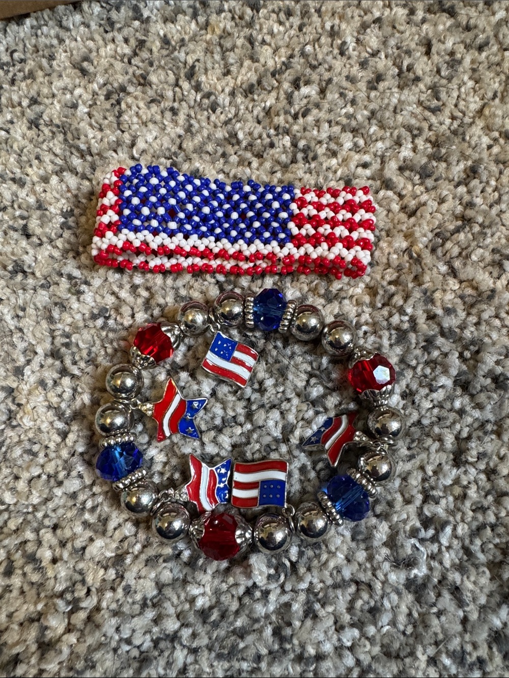 Patriotic Red, White & Blue Beaded Bracelet Set